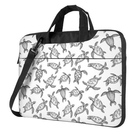 Lsque Hand Drawn Turtle Pattern Laptop Bag – Portable & Slim Single-Shoulder Computer Case with Adjustable Strap, Protective, Lightweight for 13”/14”/15.6” Laptops