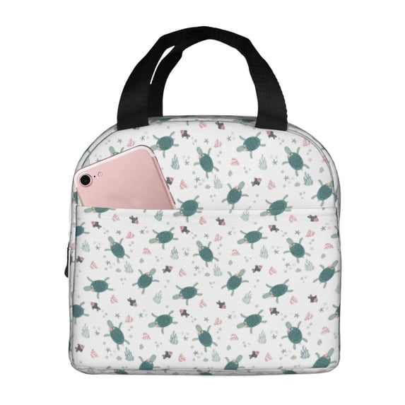 Lsque Hand Drawn Turtle Pattern Lunch Bag Women/Men Insulated Lunch Box,Small Leakproof Cooler Food Lunch Containers Reusable High Capacity Lunch Tote Bags