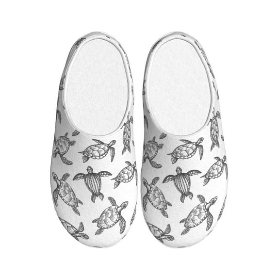 Lsque Hand Drawn Turtle Pattern Womens Comfort Cotton on Scuff With Memory Foam and Anti-skid Sole Slipper-37/38