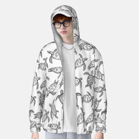 Lsque Hand Drawn Turtle UPF 50+ Lightweight Sun Protection Men's Women's Long Sleeve Shirt, Hoodie Performance -XX-Large