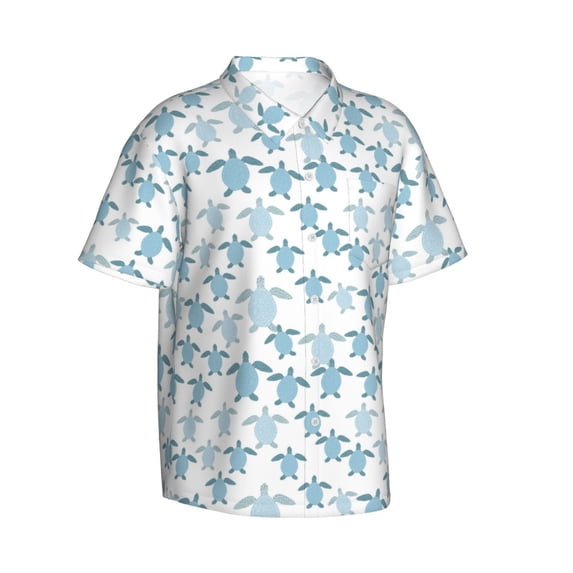Lsque Hand Drawn Turtle pattern Hawaiian Shirt for Men, Unisex Summer Beach Casual Short Sleeve Button Down Shirts-Large
