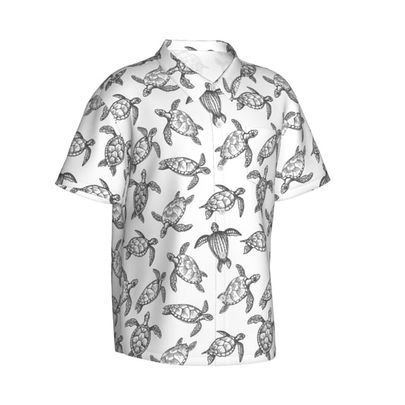 Lsque Hand Drawn Turtle pattern Hawaiian Shirt for Men, Unisex Summer Beach Casual Short Sleeve Button Down Shirts-Small
