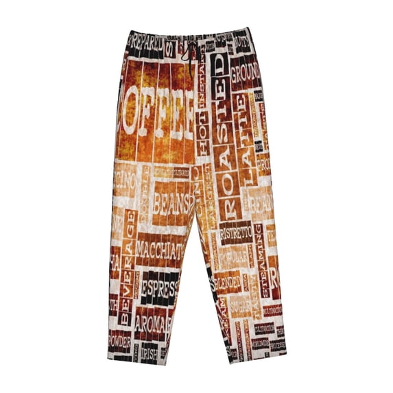 Lsque Hand Drawn Vintage Coffee Print Women's Pajama Pants, Lounge Pant - Comfortable Home Wear,Elastic Waistband, Stylish Design-Large