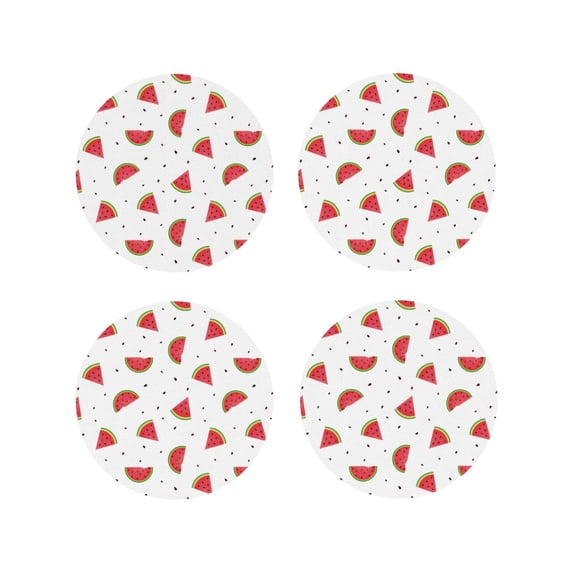 Lsque Hand Drawn Watermelon Pattern 4" Drink Coasters Set of 4, PVC Leather Absorbent Coasters, Table Coaster Set Decorative Coffee Cup Coasters Housewarming Gift -Round Shape