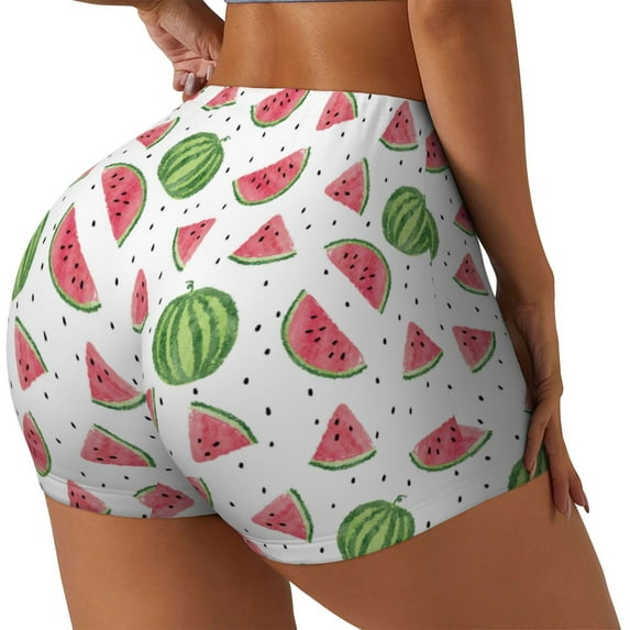 Lsque Hand Drawn Watermelon Pattern High Waisted Biker Shorts for Women-Tummy Control Fitness Athletic Workout Running Yoga Gym Shorts,Moisture-Wicking-