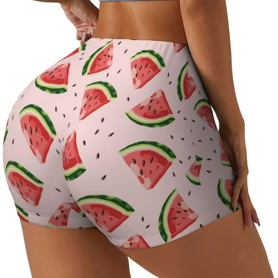 Lsque Hand Drawn Watermelon Pattern High Waisted Biker Shorts for Women-Tummy Control Fitness Athletic Workout Running Yoga Gym Shorts,Moisture-Wicking-