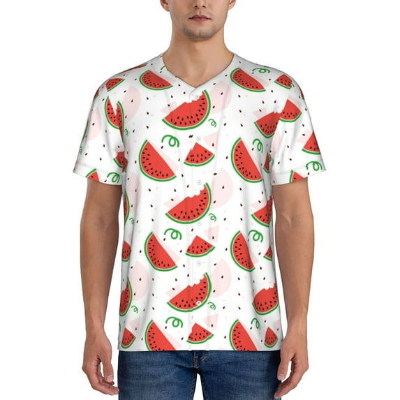 Lsque Hand Drawn Watermelon Pattern Mens Polo Golf Shirts Funny Graphics Shorts Sleeve Button Shirts Baseball T-shirt-Large