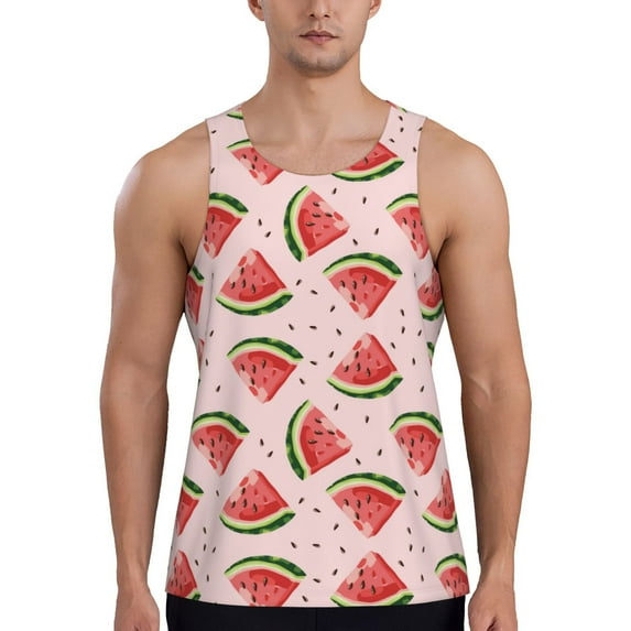 Lsque Hand Drawn Watermelon Pattern Mens Tank Tops Muscle Athletic Quick Dry Sleeveless Workout Fitness T Shirts Beach Tank Top, Loose-fit Sleeveless Shirt for Men-4X-Large