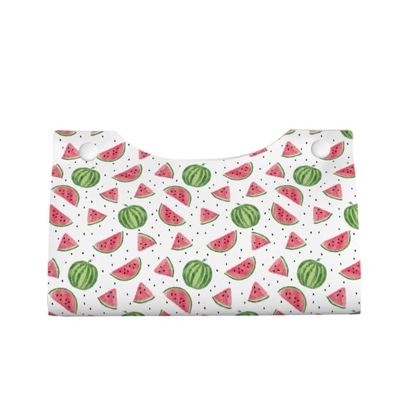 Lsque Hand Drawn Watermelon Printed Long Tissue Box Cover Holder, Facial Paper Organizer Dispenser,Triangle with Bottom Belt, PVC Leather Decorative Organizer