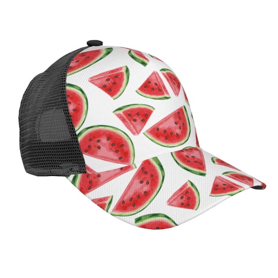 Lsque Hand Drawn Watermelon Printed Trucker Hat - Baseball Cap for Men Women - Breathable Mesh Side, Adjustable Fit - for Casual Wear