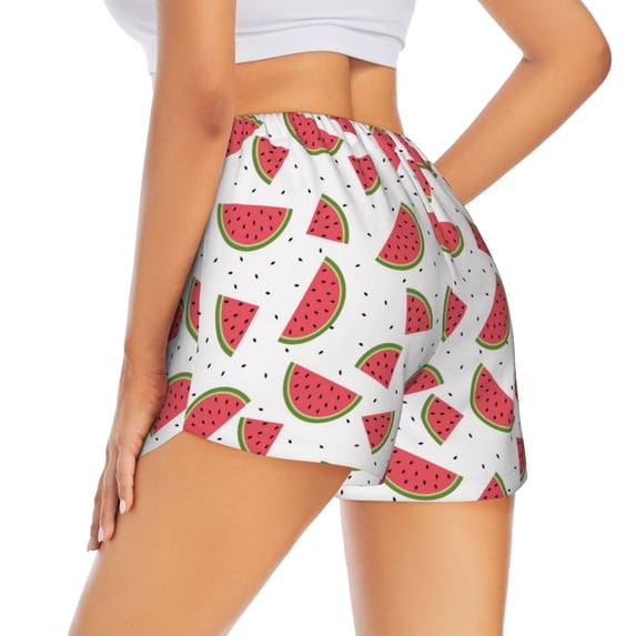 Lsque Hand Drawn Watermelon Printed Women's Running Shorts with Liner Pockets,Elastic Quick Dry Workout Athletic Gym Yoga Shorts,Womens High Waist Shorts-Medium