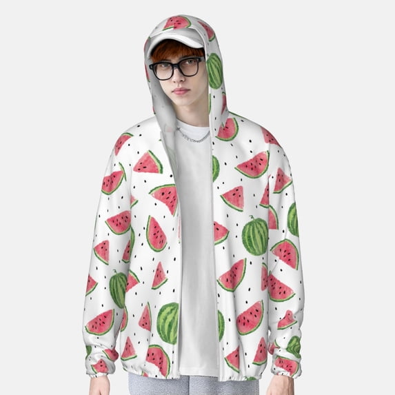 Lsque Hand Drawn Watermelon UPF 50+ Lightweight Sun Protection Men's Women's Long Sleeve Shirt, Hoodie Performance -3X-Large
