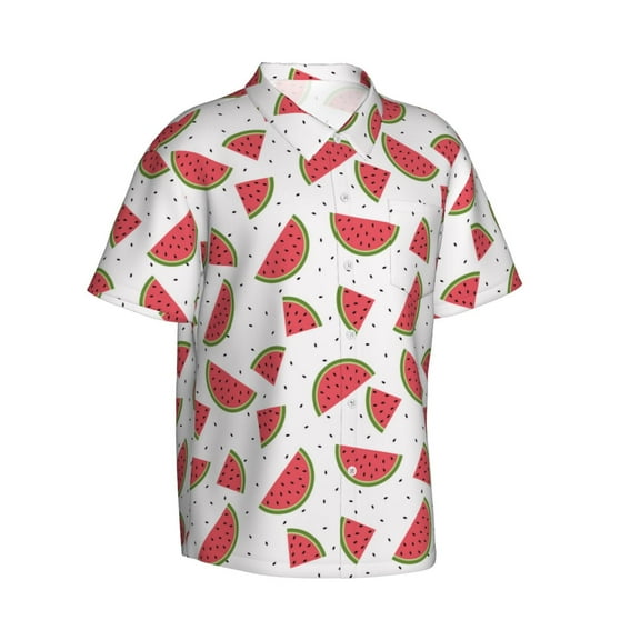 Lsque Hand Drawn Watermelon pattern Hawaiian Shirt for Men, Unisex Summer Beach Casual Short Sleeve Button Down Shirts-XX-Large