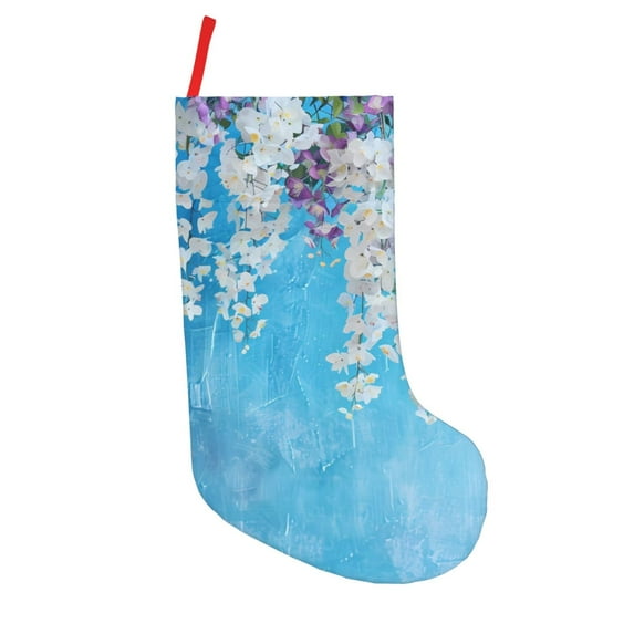 Lsque Hanging Orchids Floral Blue Pattern 18 Inch Christmas Stockings, Festive Holiday Stocking for Christmas Decorations Holiday Decor