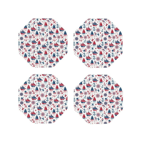 Lsque Happy Columbus Day Pattern 4" Drink Coasters Set of 4, PVC Leather Absorbent Coasters, Table Coaster Set Decorative Coffee Cup Coasters Housewarming Gift -Octagon