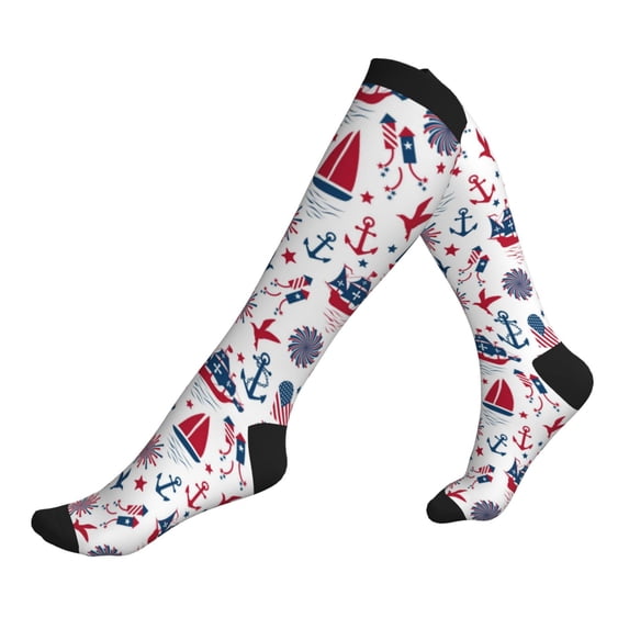 Lsque Happy Columbus Day Pattern Sport Compression Socks for Men & Women 15-20 mmHg Knee High Nurse Pregnant Running Medical and Travel Athletic