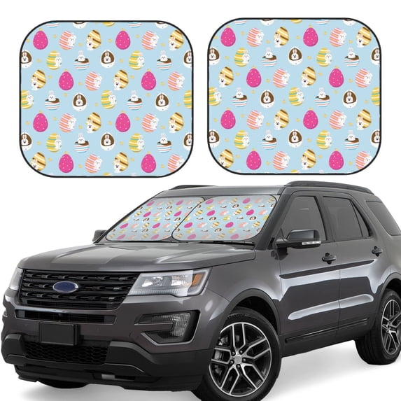 Lsque Happy Easter 2 PCS Windshield Sun Shade | CarFoldable Window Covers | Car Accessories Reflect UV for Universal Cars SUV Truck | Small