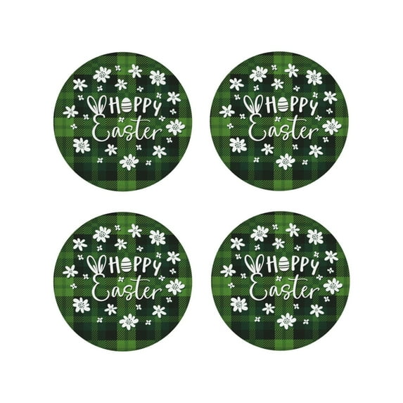 Lsque Happy Easter Pattern 4" Drink Coasters Set of 4, PVC Leather Absorbent Coasters, Table Coaster Set Decorative Coffee Cup Coasters Housewarming Gift -Round Shape