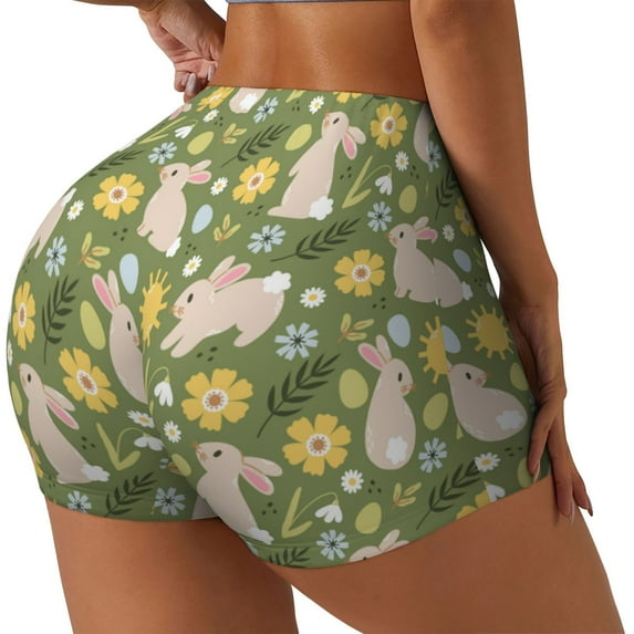 Lsque Happy Easter Pattern High Waisted Biker Shorts for Women-Tummy Control Fitness Athletic Workout Running Yoga Gym Shorts,Moisture-Wicking-Large