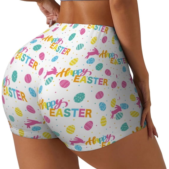 Lsque Happy Easter Pattern High Waisted Biker Shorts for Women-Tummy Control Fitness Athletic Workout Running Yoga Gym Shorts,Moisture-Wicking-