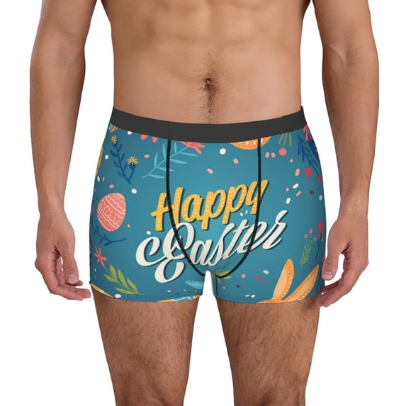 Lsque Happy Easter Pattern Men’s Total Support Pouch Boxer Briefs, X-Temp Cooling, Moisture-Wicking Underwear, Regular, Long-leg and Trunk-X-Large