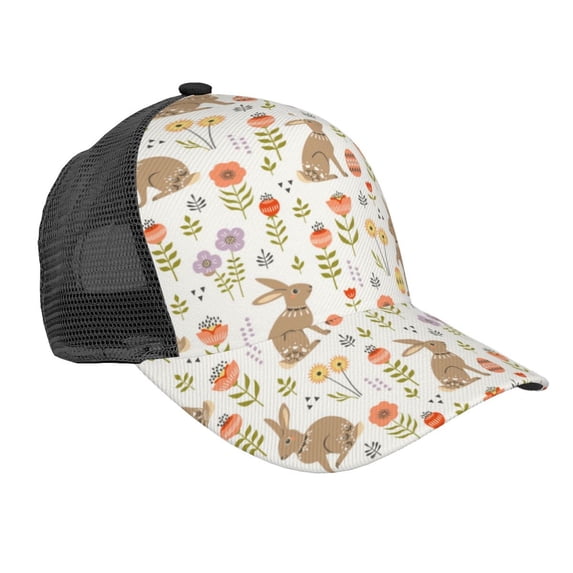 Lsque Happy Easter Printed Trucker Hat - Baseball Cap for Men Women - Breathable Mesh Side, Adjustable Fit - for Casual Wear