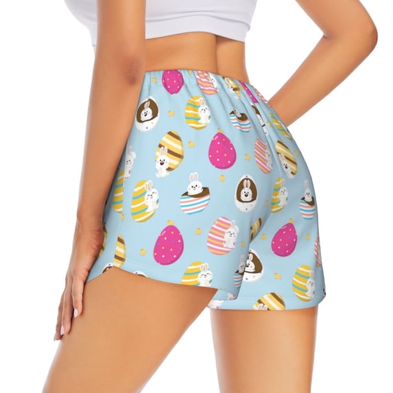 Lsque Happy Easter Printed Women's Running Shorts with Liner Pockets,Elastic Quick Dry Workout Athletic Gym Yoga Shorts,Womens High Waist Shorts-Small