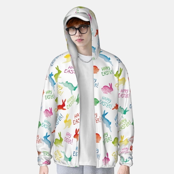Lsque Happy Easter Rabbit UPF 50+ Lightweight Sun Protection Men's Women's Long Sleeve Shirt, Hoodie Performance -Medium