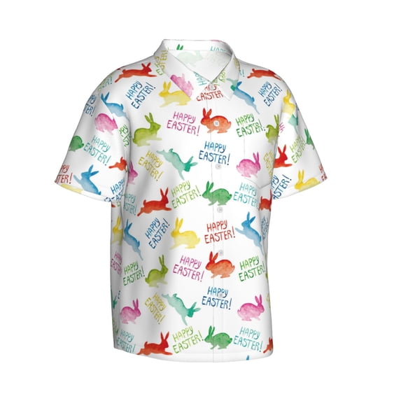 Lsque Happy Easter Rabbit pattern Hawaiian Shirt for Men, Unisex Summer Beach Casual Short Sleeve Button Down Shirts-