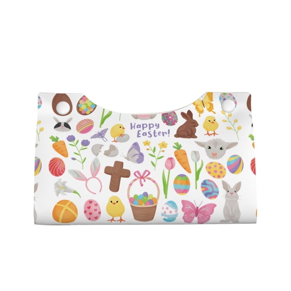 Lsque Happy Easter1 Printed Long Tissue Box Cover Holder, Facial Paper Organizer Dispenser,Triangle with Bottom Belt, PVC Leather Decorative Organizer