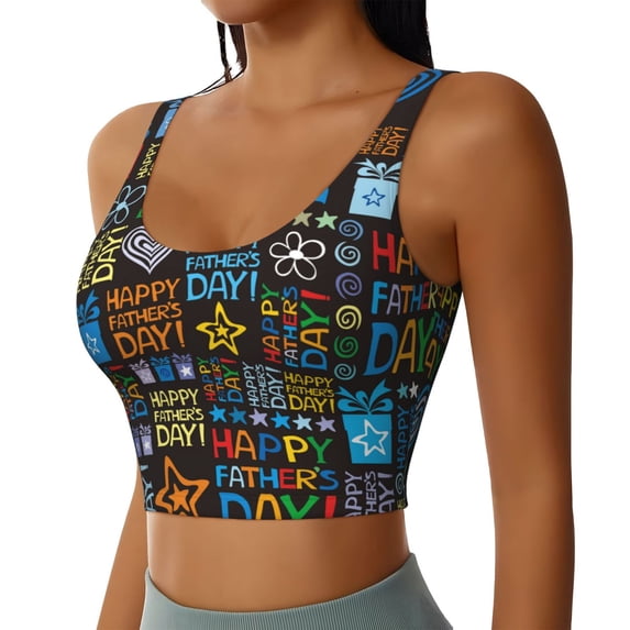 Lsque Happy Father Day Printed Women'S Sports Bra, Compression, Moisture Wicking, High-Impact Sports Bra For Women,Supportive sports bra-XX-Large