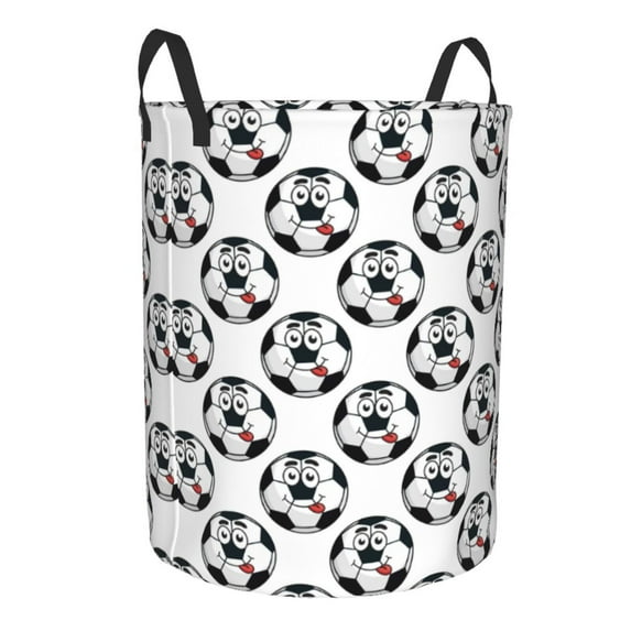 Lsque Happy Football pattern Laundry Hamper Basket, Tall Woven Rope Hamper Basket for Clothes, Lightweight Storage Basket, Collapsible Waterproof-