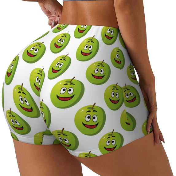 Lsque Happy Fruit Pattern High Waisted Biker Shorts for Women-Tummy Control Fitness Athletic Workout Running Yoga Gym Shorts,Moisture-Wicking-X-Large