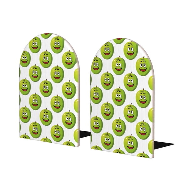 Lsque Happy Fruit Printed Wood Bookends,Non-Skid Bookend for Shelves,Heavy Duty Support Bookends,Non-Slip Foam Pads for Office, Home, and Library,1 Pair