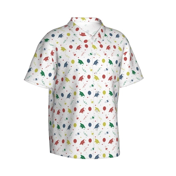 Lsque Happy Graduation pattern Hawaiian Shirt for Men, Unisex Summer Beach Casual Short Sleeve Button Down Shirts-3X-Large