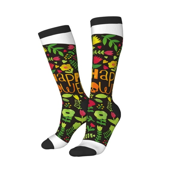 Lsque Happy Halloween Floral Printed Crew Socks Men's Women's LightWeight Thin Casual Calf Socks ,Knee High Socks,Cotton Socks