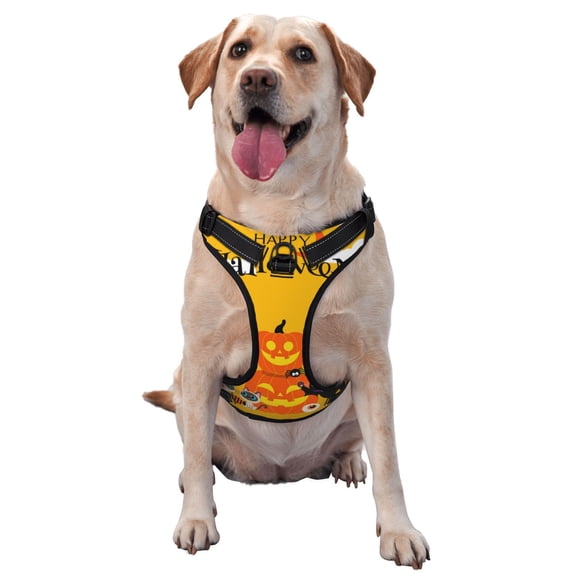 Lsque Happy Halloween1 Dog Harness, No-Pull Pet Harness with 2 Leash Clips, Adjustable Soft Padded Dog Vest with Easy Control Handle for Large Dogs-X-Large