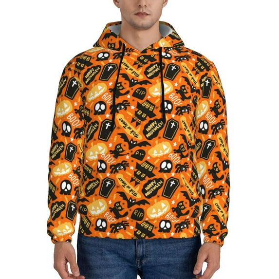 Lsque Happy Halloween1 Pattern Casual Men's Hoodie,Hooded Sweatshirt with Kangaroo Pocket,Pullover Hoodie-X-Large