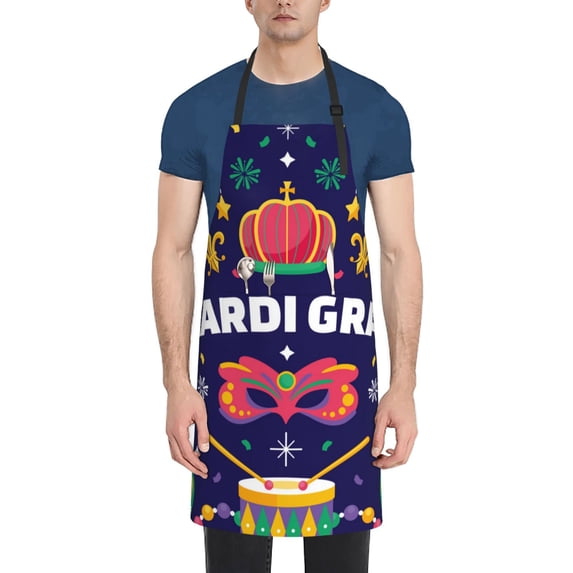 Lsque Happy Mardi Gras Waterproof Apron Chef Aprons for Men Heavy Duty Chemical Work Apron Extra Long Grilling Aprons with Adjustable Bib Apron