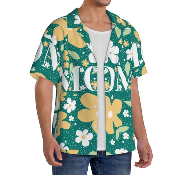 Lsque Happy Mother's Day1 print Men's Cuban Collar Short Sleeve Shirt Summer Beachwear Casual Button Down Fashionable Vacation Leisure Shirt-3X-Large