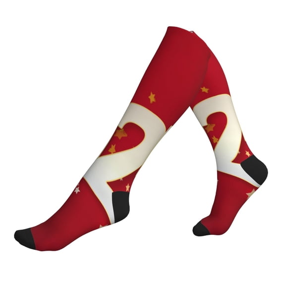 Lsque Happy New 2025 Year Pattern Sport Compression Socks for Men & Women 15-20 mmHg Knee High Nurse Pregnant Running Medical and Travel Athletic