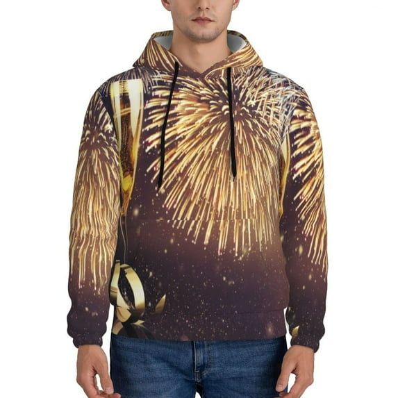 Lsque Happy New Year Pattern Casual Men's Hoodie,Hooded Sweatshirt with Kangaroo Pocket,Pullover Hoodie-Small