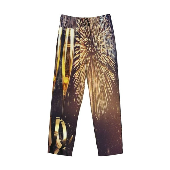 Lsque Happy New Year Print Men's Pajama Pants, Lounge Pant - Comfortable Home Wear,Elastic Waistband, Stylish Design-Small