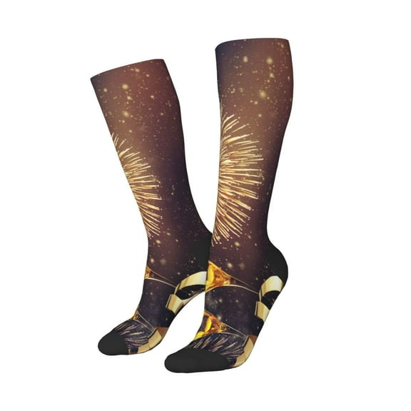 Lsque Happy New Year Printed Crew Socks Men's Women's LightWeight Thin Casual Calf Socks ,Knee High Socks,Cotton Socks