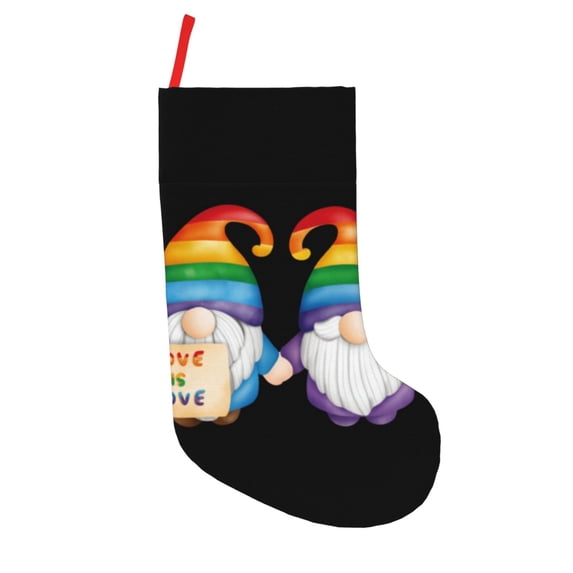 Lsque Happy Pride Gnome Pattern 18 Inch Christmas Stockings, Festive Holiday Stocking for Christmas Decorations Holiday Decor