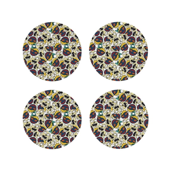 Lsque Happy Skeleton Pattern 4" Drink Coasters Set of 4, PVC Leather Absorbent Coasters, Table Coaster Set Decorative Coffee Cup Coasters Housewarming Gift -Round Shape