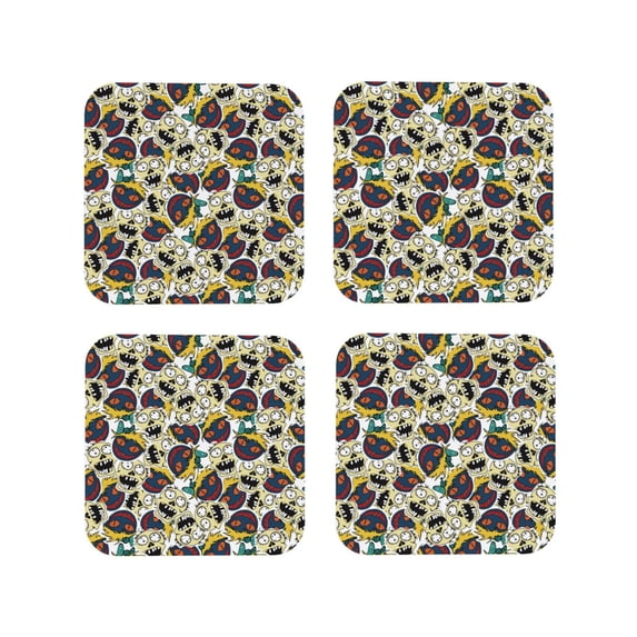 Lsque Happy Skeleton Pattern 4" Drink Coasters Set of 4, PVC Leather Absorbent Coasters, Table Coaster Set Decorative Coffee Cup Coasters Housewarming Gift -Square