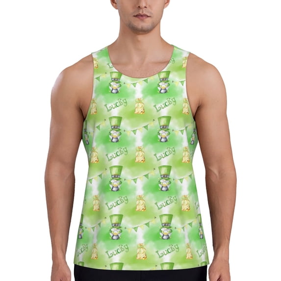 Lsque Happy St. Patrick's Day Pattern Mens Tank Tops Muscle Athletic Quick Dry Sleeveless Workout Fitness T Shirts Beach Tank Top, Loose-fit Sleeveless Shirt for Men-