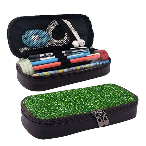 Lsque Happy St. Patrick's day Printed Big Capacity PU Leather Pencil Case Large Pencil Pouch Stationery Pen Bag Pencil Holder for Teen