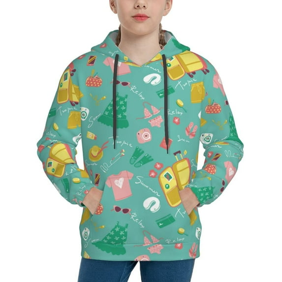 Lsque Happy Summer Patten Youth Hoodie Sweatshirt Pullover with Kangaroo Pocket Boys and Girls Hoodie Warm Hoodie for Kids-Large